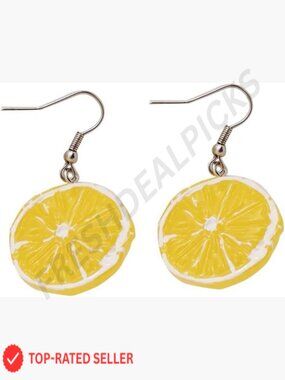 Sweet Lemon Pendant Necklace Lemon Slice Earrings Cute Fruit Jewelry Set